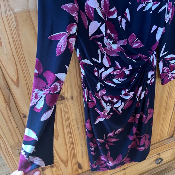 Lauren Ralph Lauren Dress Floral Ruched Jersey Sheath Wrap Dress Women's Size 0 - Picture 7 of 8